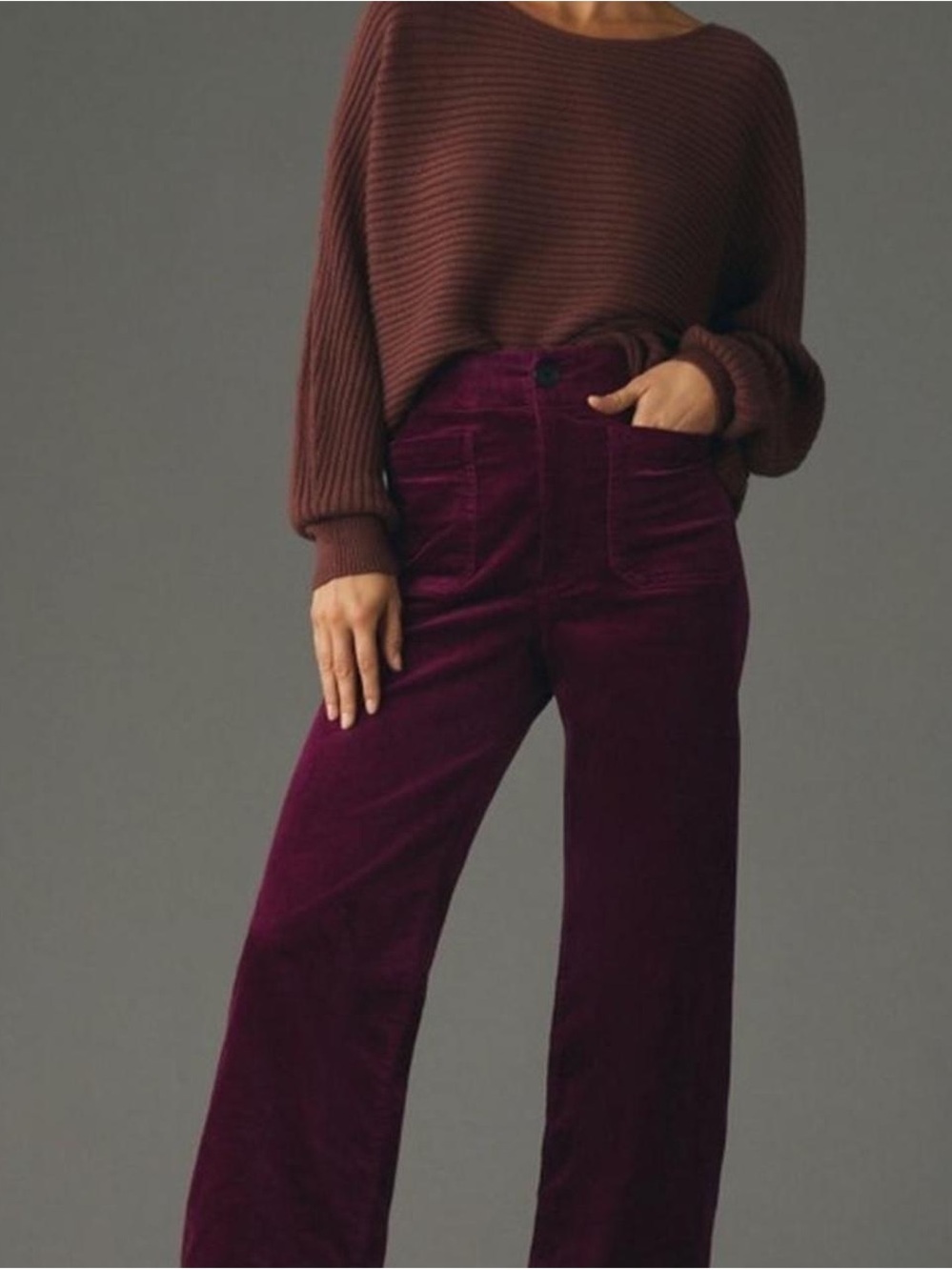 Anthropologie Wide-Leg Velvet Pants in Plum